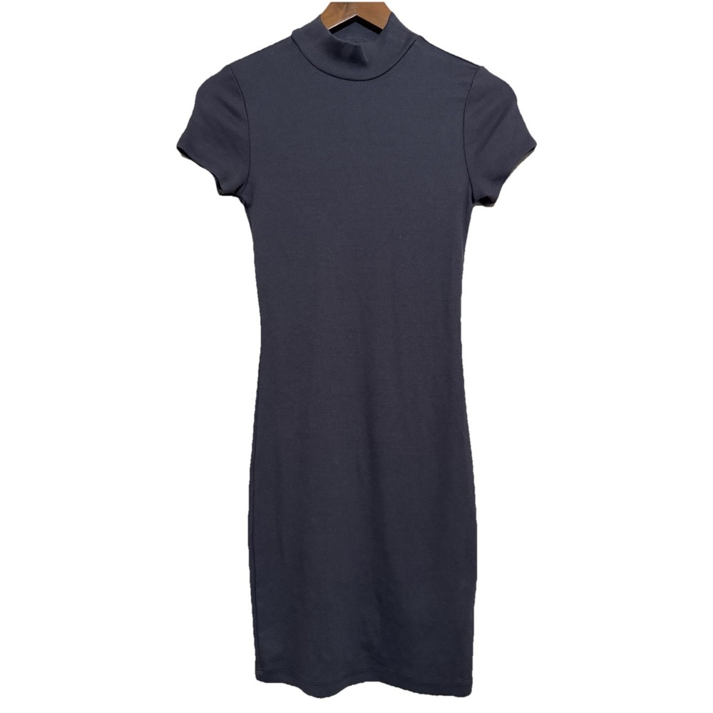 Michael Stars Women's Shirt Dress‎ XS Mock Neck Gray Bodycon Stretch Ribbed